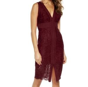 Bardot Morgan Wine Lace V Neck Body Con Dress Size 2/XS NWT